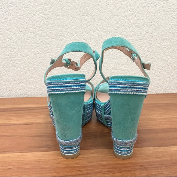 STUART WEITZMAN Single Island Embellished Rope Turquoise Suede Wedge Sandals 8.5 - Picture 5 of 16